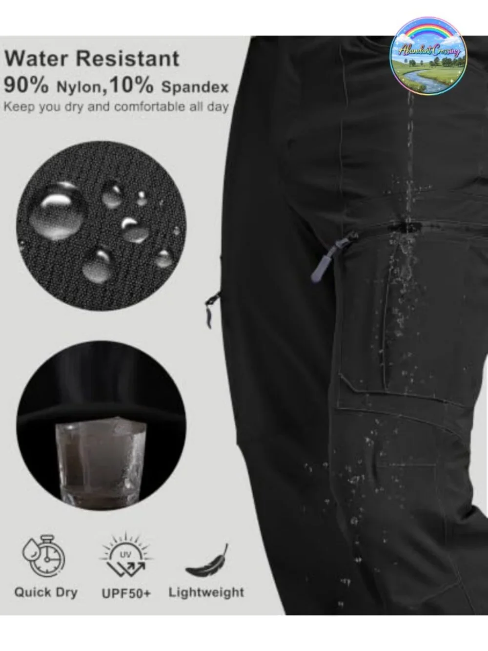 Waterproof Mens Hiking Cargo Pants 90% Nylon 10% Spandex Lightweight Quick Dry